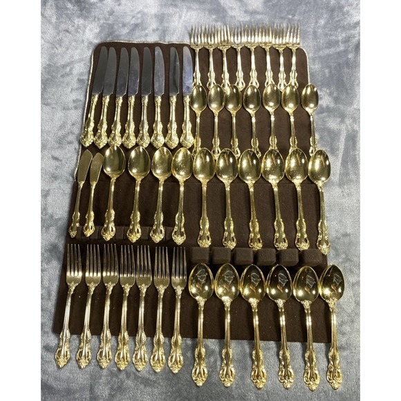 Vintage RETRONEU STEPHANIE Gold Accent Stainless Japan Flatware 48 Piece RARE - Picture 6 of 16